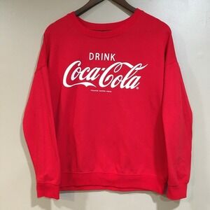 Coca Cola Red Crewneck Sweatshirt Womens S Coke Logo Graphic Casual Retro Shirt